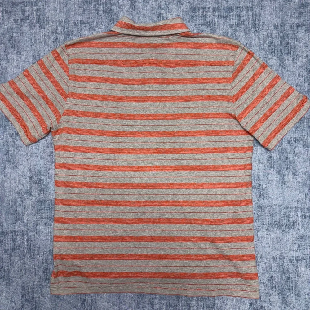 The North Face Mens Large Polo Shirt Grey Orange Striped Short Sleeve Cotton L